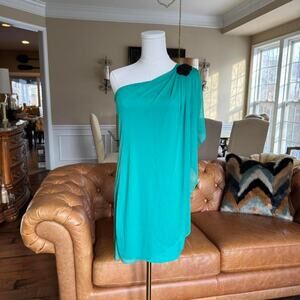 teal y2k one shoulder chiffon dress size medium